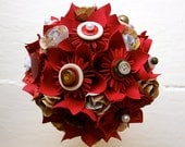 Paper Flower Bouquet - Wedding, Red, Copper, Book Page Kusudama, Vintage Script Rose