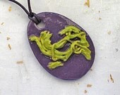 Purple ceramic pendant with freeform applique