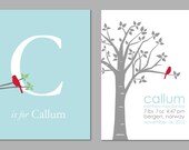 Personalized Custom Baby Name/Birthdate Print and Initial/Monogram Print-  Nursery Decor for Boys or Girls -Set of two 8"x10" prints