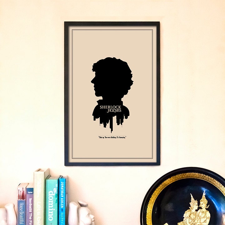 Silhouette Portrait and Quote Illustration // Sherlock Holmes // 11x17 Sherlock Inspired Minimalist Art Print
