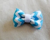 Turquoise and White Chevron Stripes Bow Tie Hair Bow