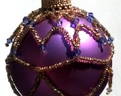 Beaded Ornament Cover - Purple Swarovski Bicone Beads - Medium Purple Bauble - Gold Seed Beads