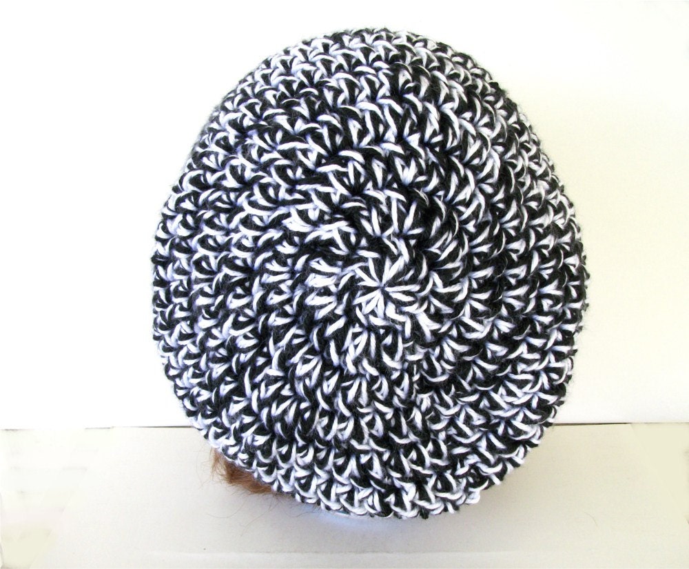 Chunky Slouch Hat Autumn Hat Crochet Beret Black and White Tam