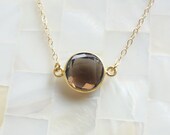 Round Step-Cut Faceted Smoky Quartz Vermeil Bezel Connector Gold Chain Necklace