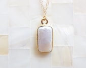 Lustrous Iridescent Freshwater Pearl Vermeil Bezel Pendant on Gold Chain Necklace