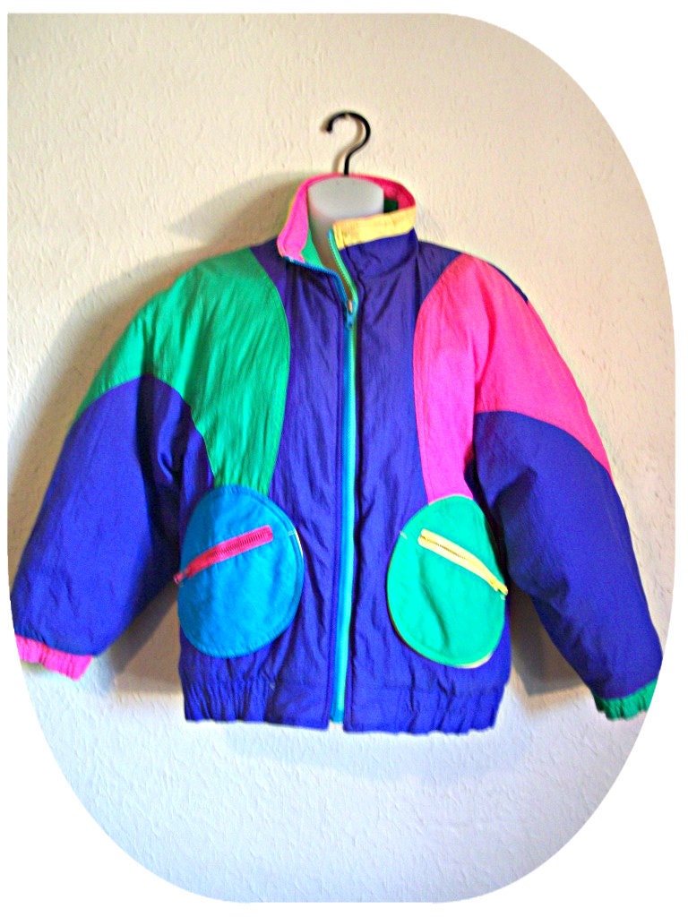 Purple Blue Green Pink 80s 90s Colorblock multicolored windbreaker jacket coat zip up