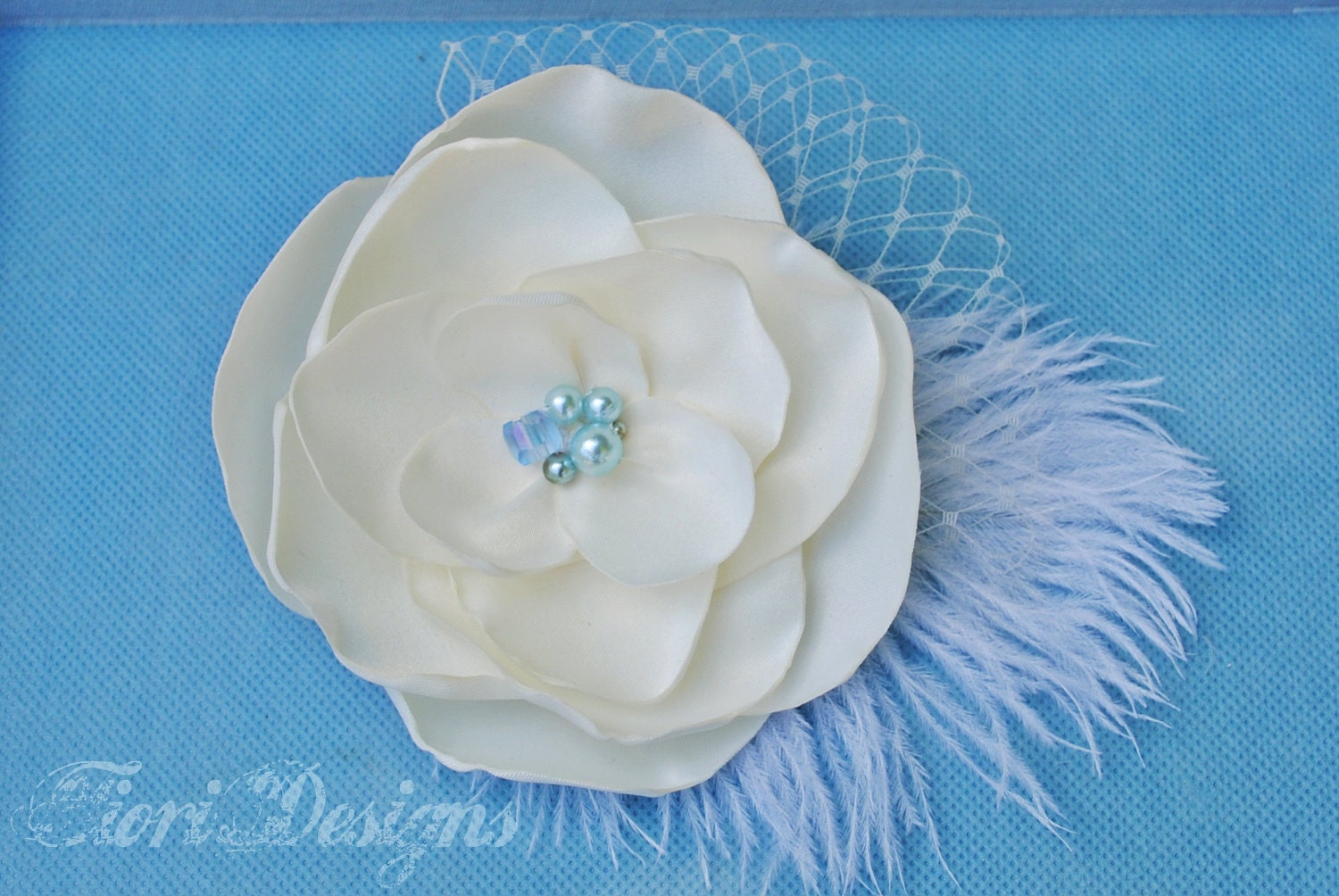 Handsewn bridal flower clip/fascinator - something blue
