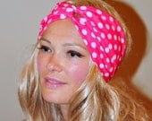Polka Dot Turban Headband Neon Turban Headwrap Twist Gym Hair Wrap Hot Pink Girly Romantic Gift under 25