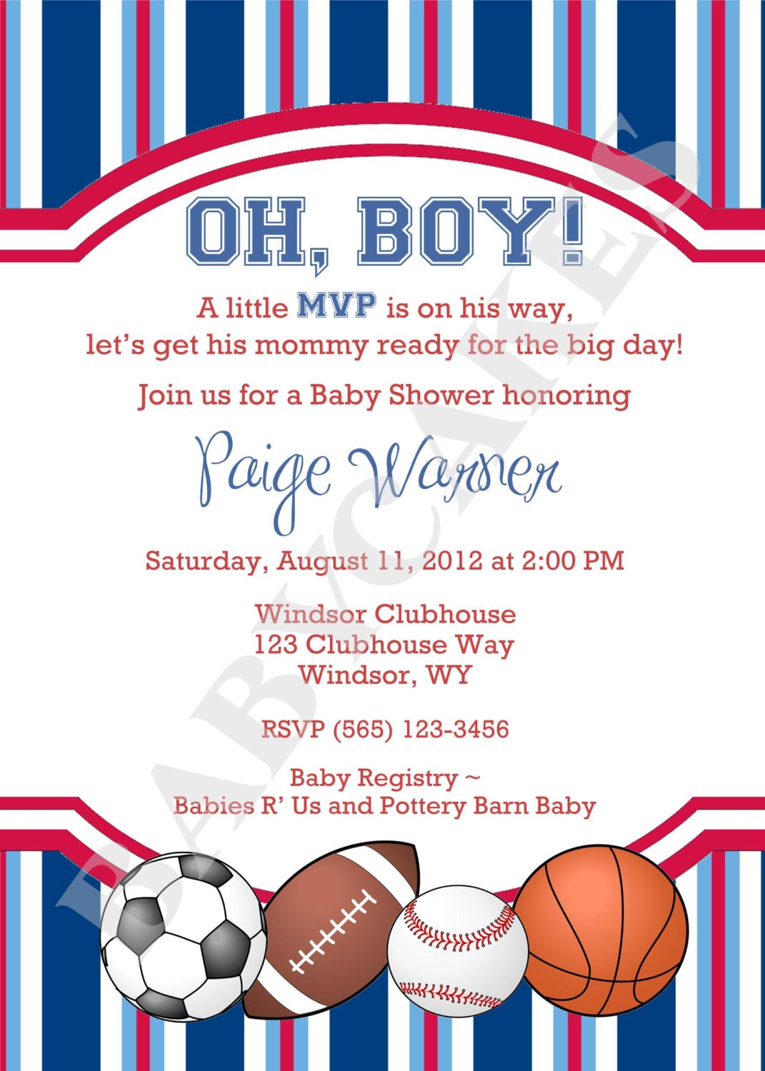 Sports Theme Baby Shower Invitation - DIY Print Your Own