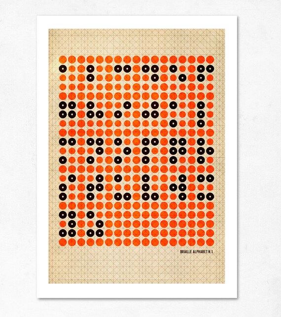 Large illustration print 11.70 x 16.50 (A3). Braille Alphabet n.1. (Special spring offer: Get a geometric poster for free)