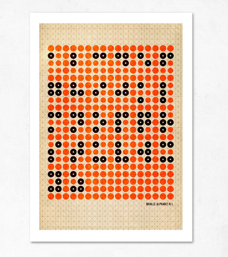 Large illustration print 11.70 x 16.50 (A3). Braille Alphabet n.1. (Special spring offer: Get a geometric poster for free)