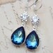 Vintage Earrings - Bermuda Blue & Crystal Clear Earrings Silver Bridesmaids Earrings Bridal Party Wedding Jewelry Clip ons available