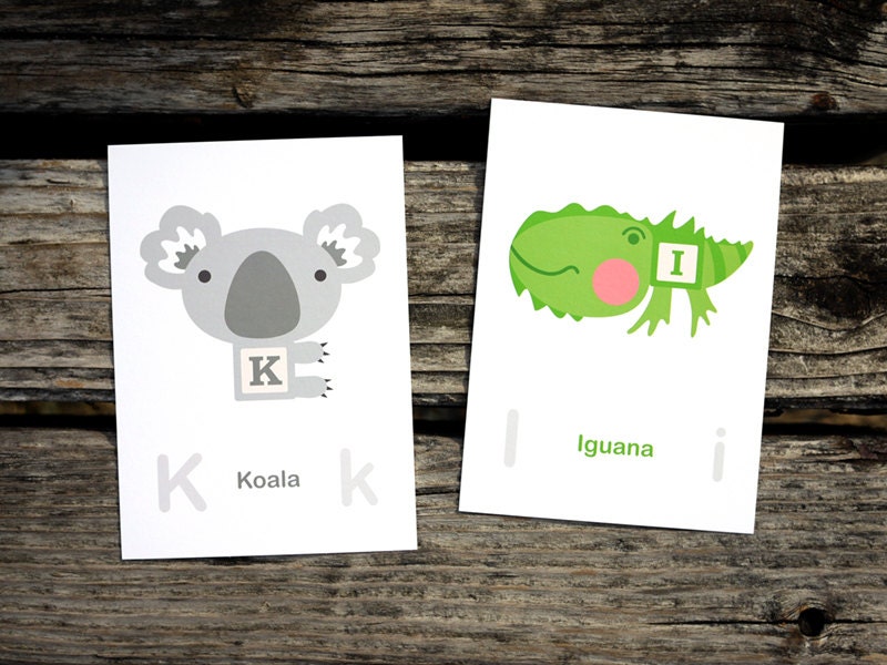 Zoofufu ABC Block Art Print Set // Alphabet Kids Wall Art Nursery School Room Decor Animal Flash Cards // Set of 27