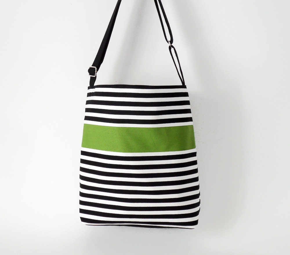 GREEN. Black stripe hobo bag / Shoulder bag / Diaper bag / Cross body bag, Design by BagyBags