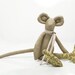 Natural Mouse - Wearing Green floral socks and striped beige and white scarf - handmade fabric doll