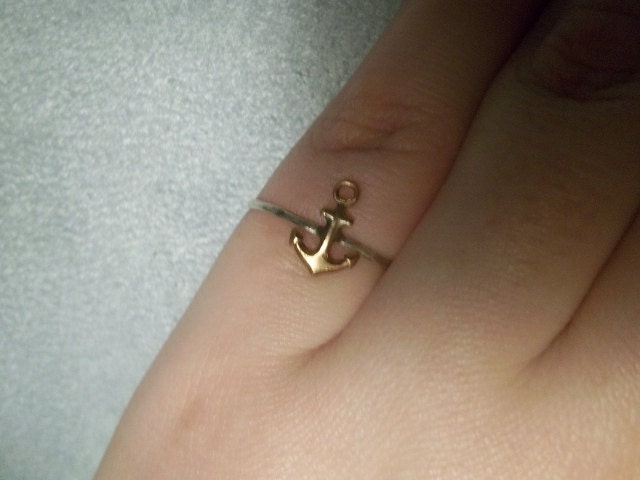Brass Anchor Ring, Hammered Sterling Silver Ring, Handforged, Sea, Sailing, Nautical Jewelry, Unisex Ring