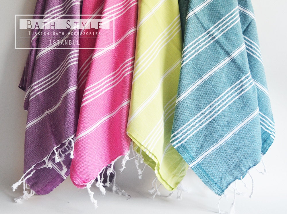 Free Shipment SET 4 Piece Turkish BATH Towel - Classic Peshtemal - Purple - Green - Oil green - Pink