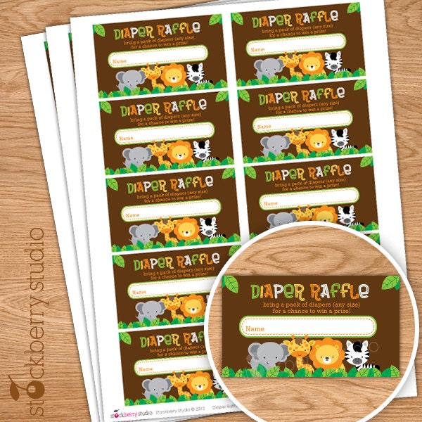 Safari Animals Baby Shower Diaper Raffle Tickets - Instant Download Il_170x135