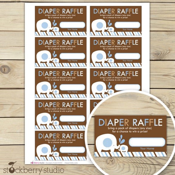 Blue and Brown Elephant Baby Shower Diaper Raffle Tickets - Instant Download Il_570xn
