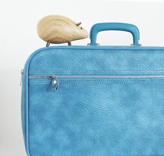 Little Baby Blue Suitcase Vintage Vinyl Sears Overnight Bag Travel Case Carry On Vegan Periwinkle Autumn Fall Eveteam
