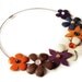Leather Floral Bouquet Necklace Tangerine Brown Purple Cream Flowers, Leather Jewelry