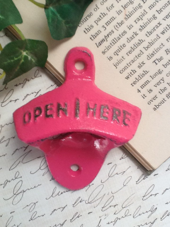 Hot Pink Bottle Opener - Rustic - Bright Pink Cast Iron - Game Room-Vintage Inspired - Retro Style - French Hot Pink - Metal Wall Decor