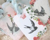 Shabby French Bird Gift Tags 224 - Spring Birds - Swallows - Vintage - Paris - Roses - Pink - French Blue - Easter - Buy 3 Get 1 Free