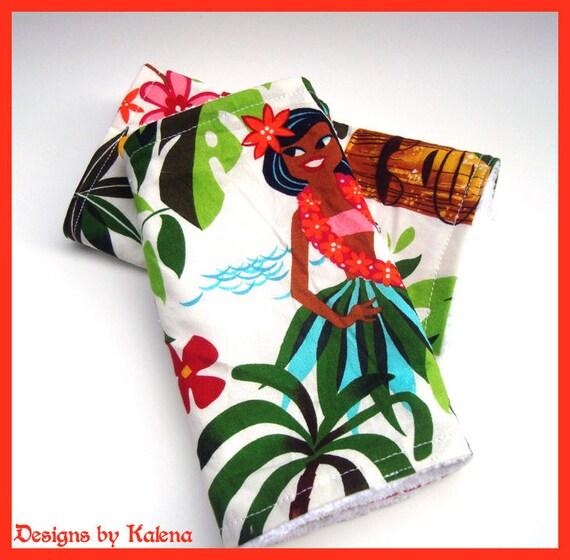 Hawaiian Burp Cloth Set - Hula Girl - Leis n Luaus - Set of 2 - Surfer Baby