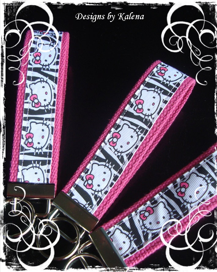 Zebra Hello Kitty Key Fob - Wristlet - Keychain - Handmade