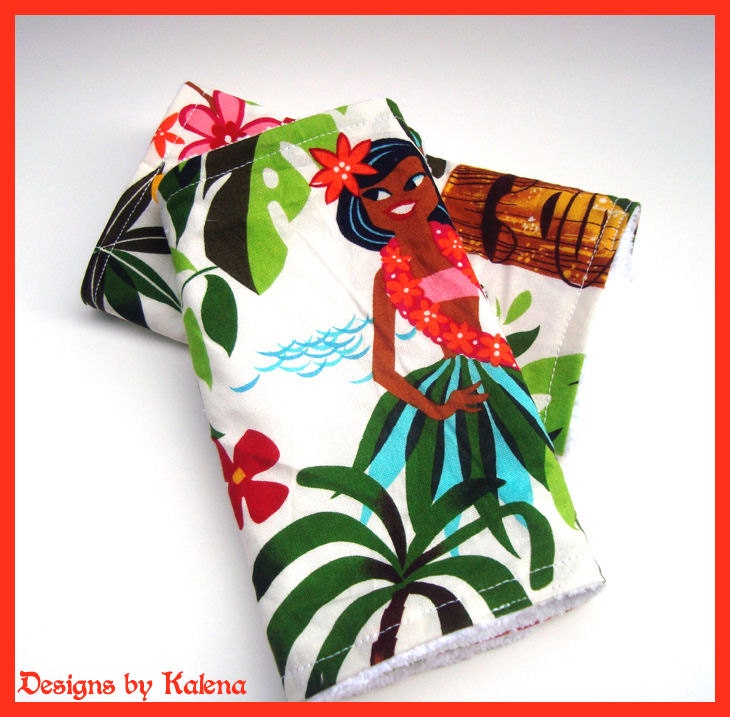 Hawaiian Burp Cloth Set - Hula Girl - Leis n Luaus - Set of 2 - Surfer Baby