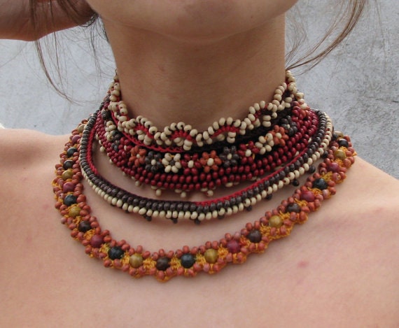 Jewelry / Necklaces  Beadwork Free form  crochet necklace choker
