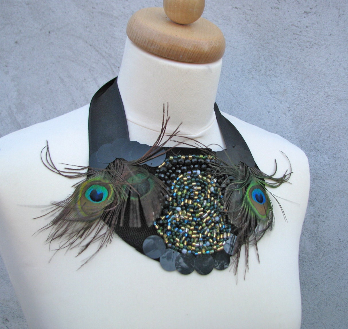 Peacocky Necklace - fabulous beaded necklace with peacock feathers