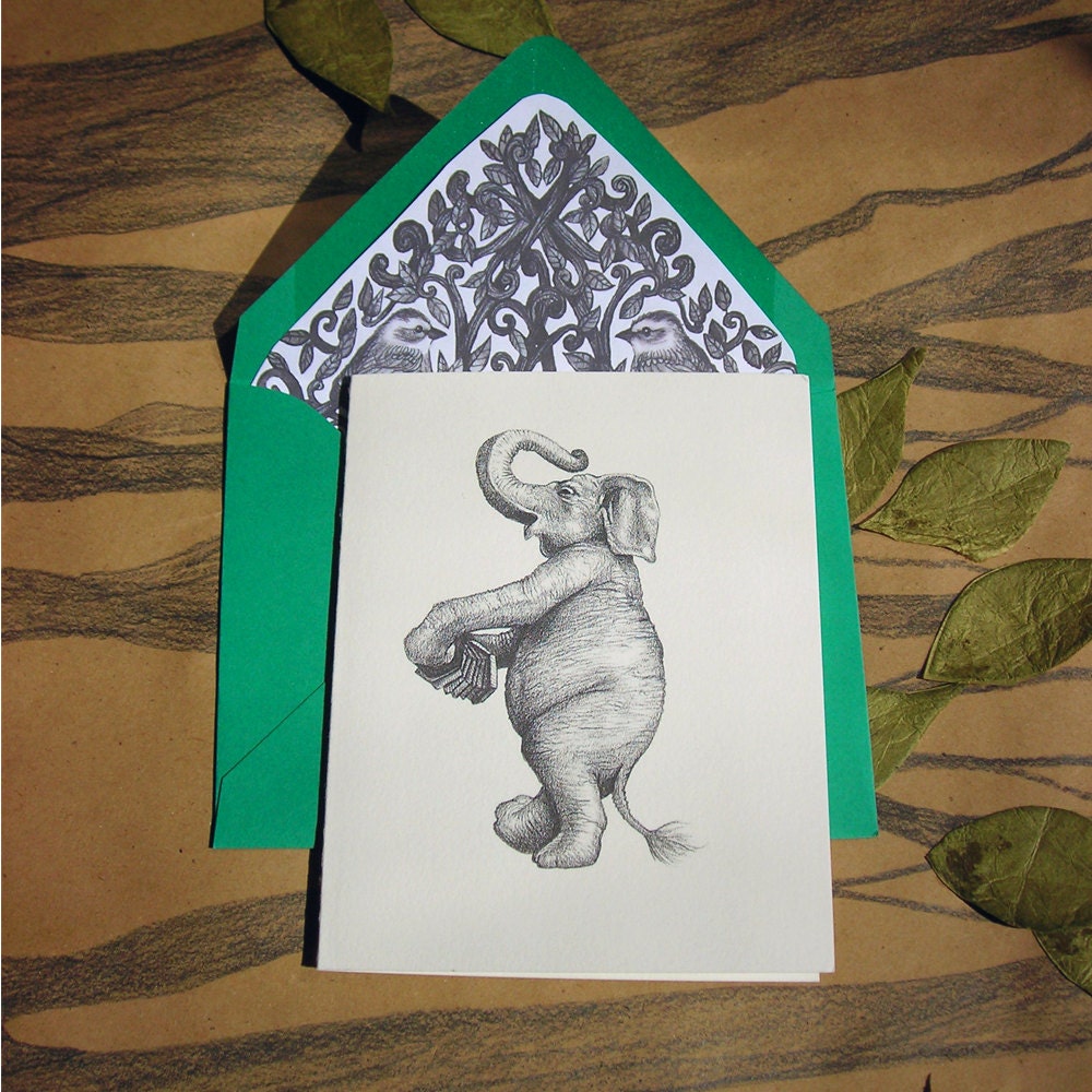 Set of 5 Eco-Friendly Dancing Elephant with Accordion Notecards
