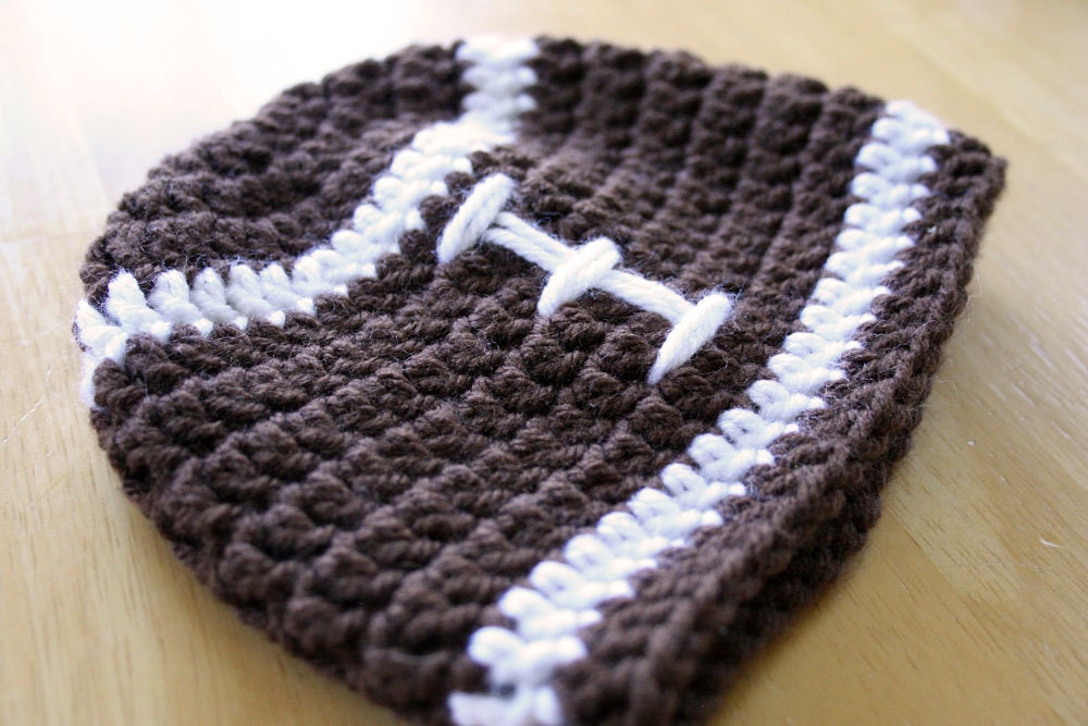Football Hat, crochet, baby boy photo prop, brown and white, Newborn to 12 Months