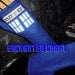 NEW design- Blue Fleece Dr Who fingerless gloves TArdiS Style police box with thumbs