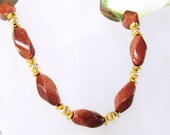 Goldstone Brown Necklace, Brown Goldstone Necklace: Twisted Goldstone and Gold Brown Stone Necklace,  Beaded Brown Goldstone Jewelry