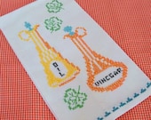 Vintage 1960s Kitchen Towel Unused Linen Orange Yellow Green