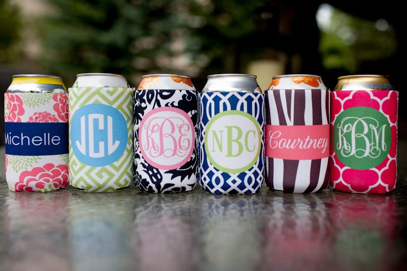 PAIR of monogrammed drink koozies - choose two from 6 template options, customize name/initials only