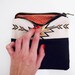 Tribal navajo Zipper pouch black and yellow print fold over zip clutch suede fabric ethnic handpainted pattern