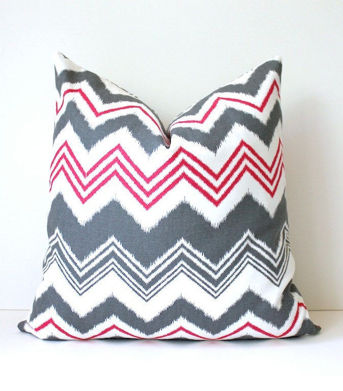 Chevron pink grey white modern Designer Pillow Cover 18" Accent Cushion missoni style charcoal stripe raspberry striped