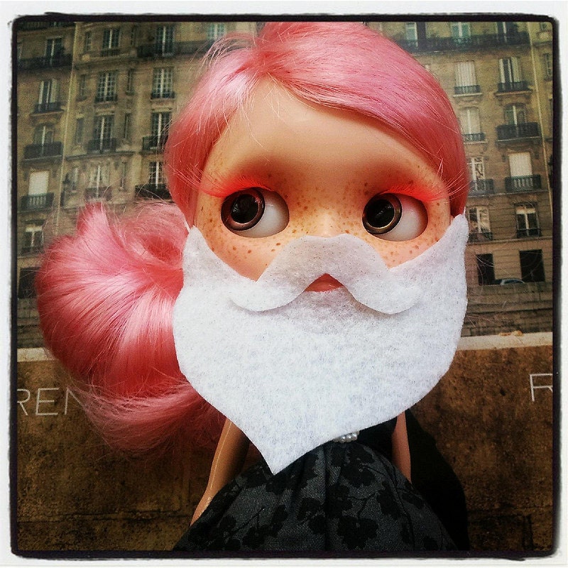 50% off BEARDED Lady Mustache Beard combo for Blythe doll Glitter WHITE