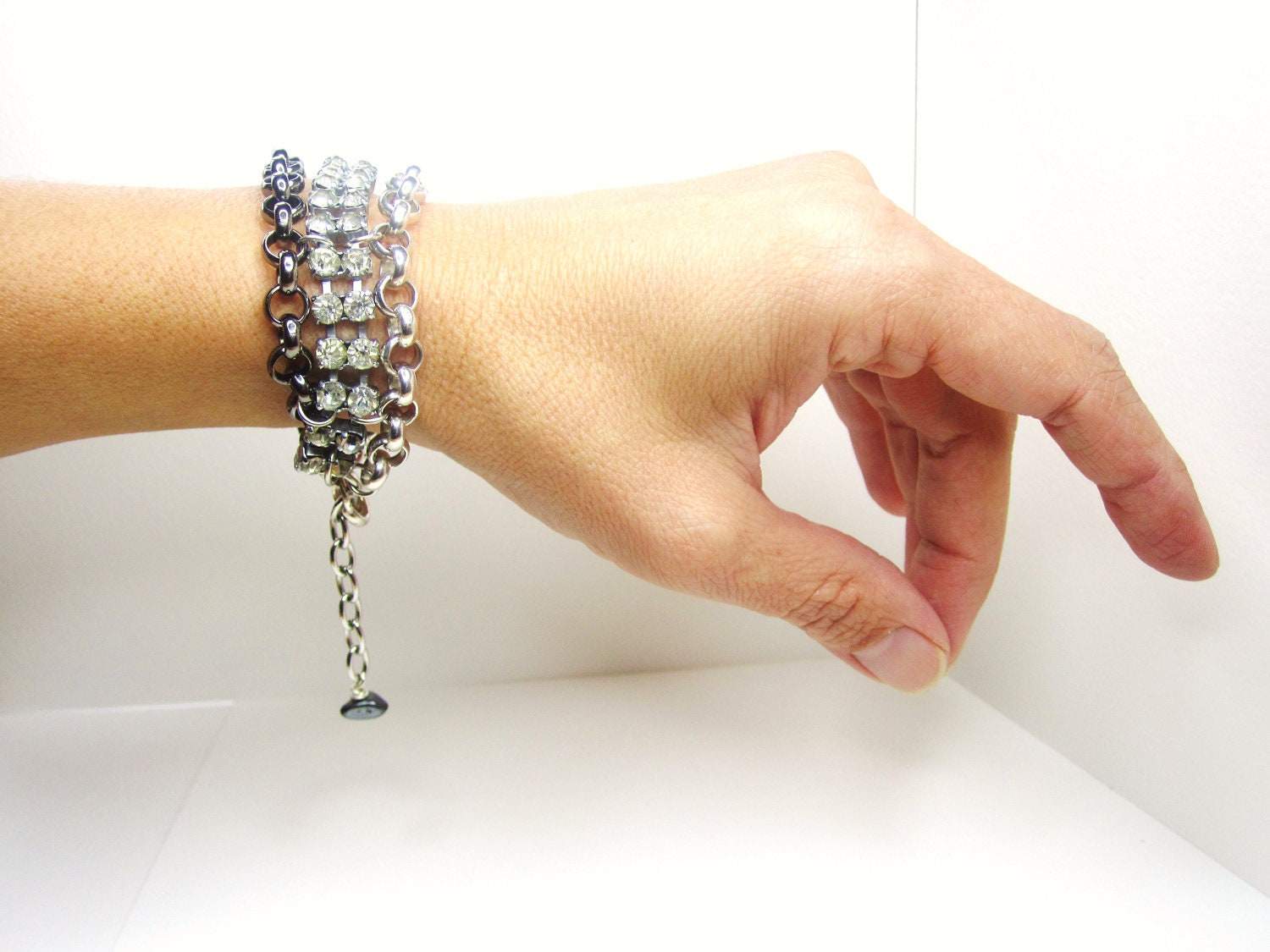 Art Deco bracelet, multi chain bracelet, vintage rhinestone bracelet, statement bracelet, repurposed bracelet, art deco cuff, by nicobel