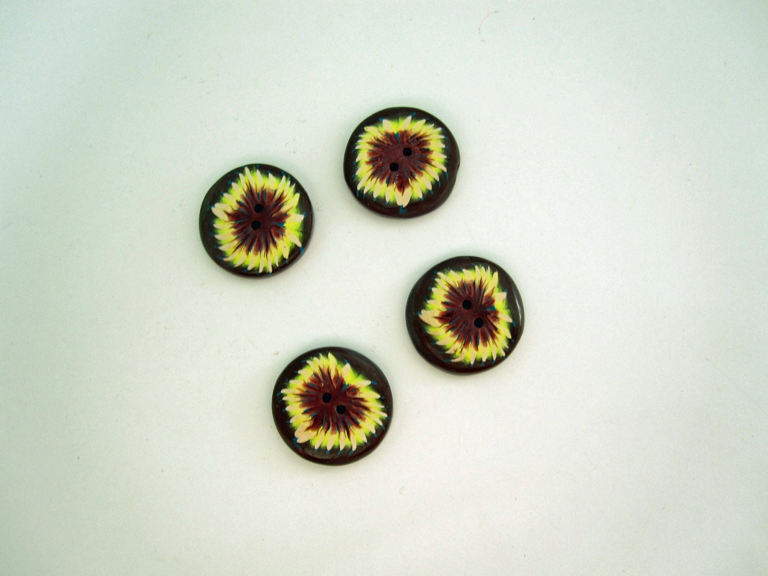 Buttons, Handmade Buttons, 4 Handmade Sunflower Buttons