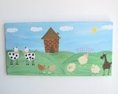 Kids wall art- farm animals wall art, kids decor, new baby boys gift,Original Hand-painted Painting on canvas -