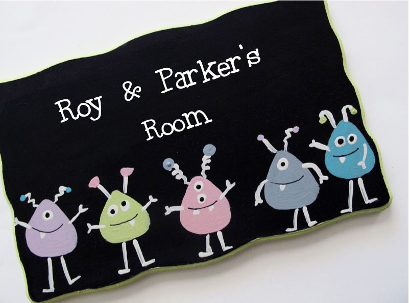 Personalized kids Door sign- kids wall art, funny monsters door sign for children's room, children decor, kids sign, boys sign