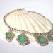 Silver green bracelet, Sterling silver charm bracelet, Irregular shaped charms with Aqua green centers,
