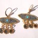 Ethnic silver earrings, Gold Grey with Turquoise Opal, Irregular leaves shape Dangle sterling silver earrings with dangling flowers,