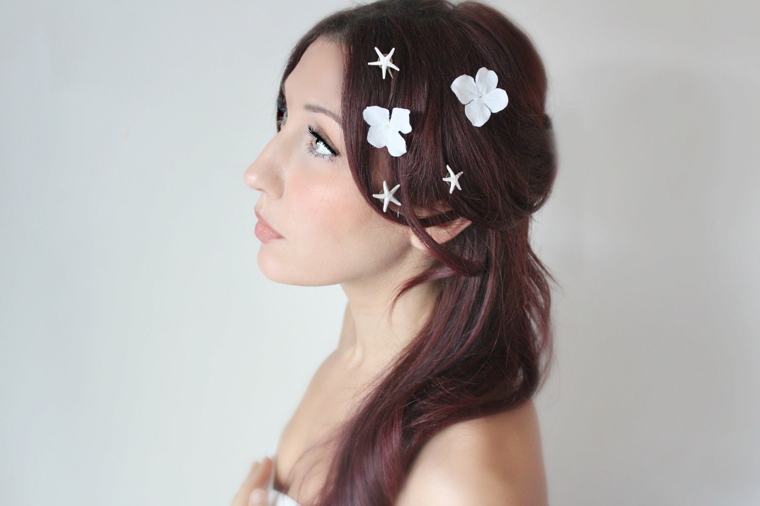 Star Fish Hair Pins, Beach Wedding, Hair Flowers, Bridal Hair Clips, Nautical, White - ARIEL