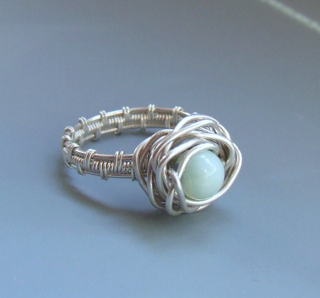 Larimar sterling silver ring, mint stone ring, silver cocktail ring ...