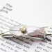 Prong Style Vintage Barrette Silver Tone Leaf with White Faux Pearl